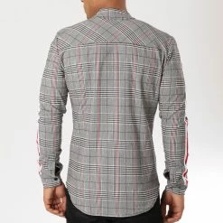 Coupon 👏 Chemise Manches Longues Avec Bandes Col Mao T555 Noir Blanc Rouge de Uniplay ⌛ -Uniplay Soldes uniplay 159457 UP T555 CARREAUX GREY 20181025T140446 05