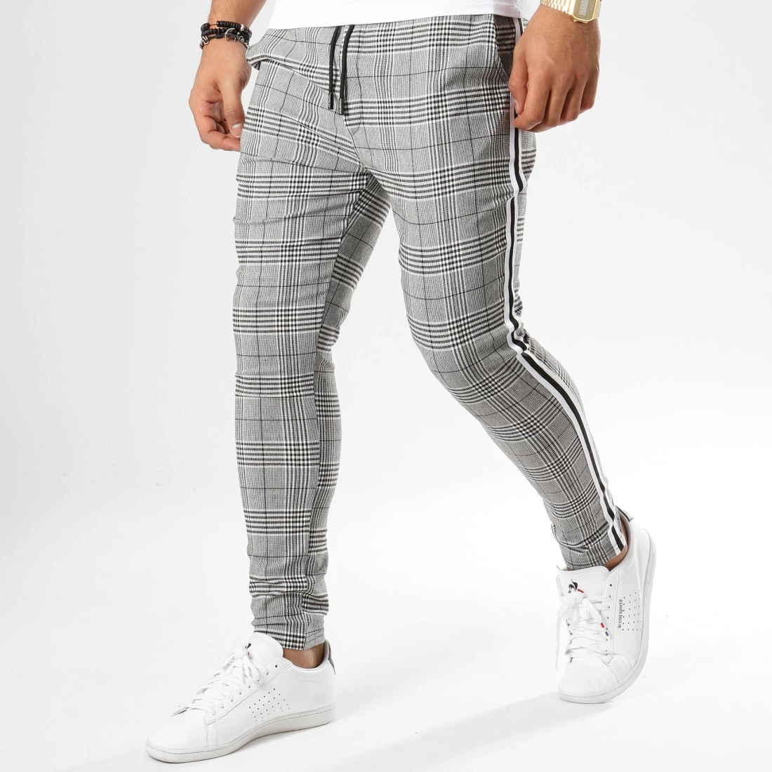 De gros ✨ Pantalon Carreaux Avec Bandes T3296 Gris Noir Blanc de Uniplay 🔥 3 De gros ✨ Pantalon Carreaux Avec Bandes T3296 Gris Noir Blanc de Uniplay 🔥