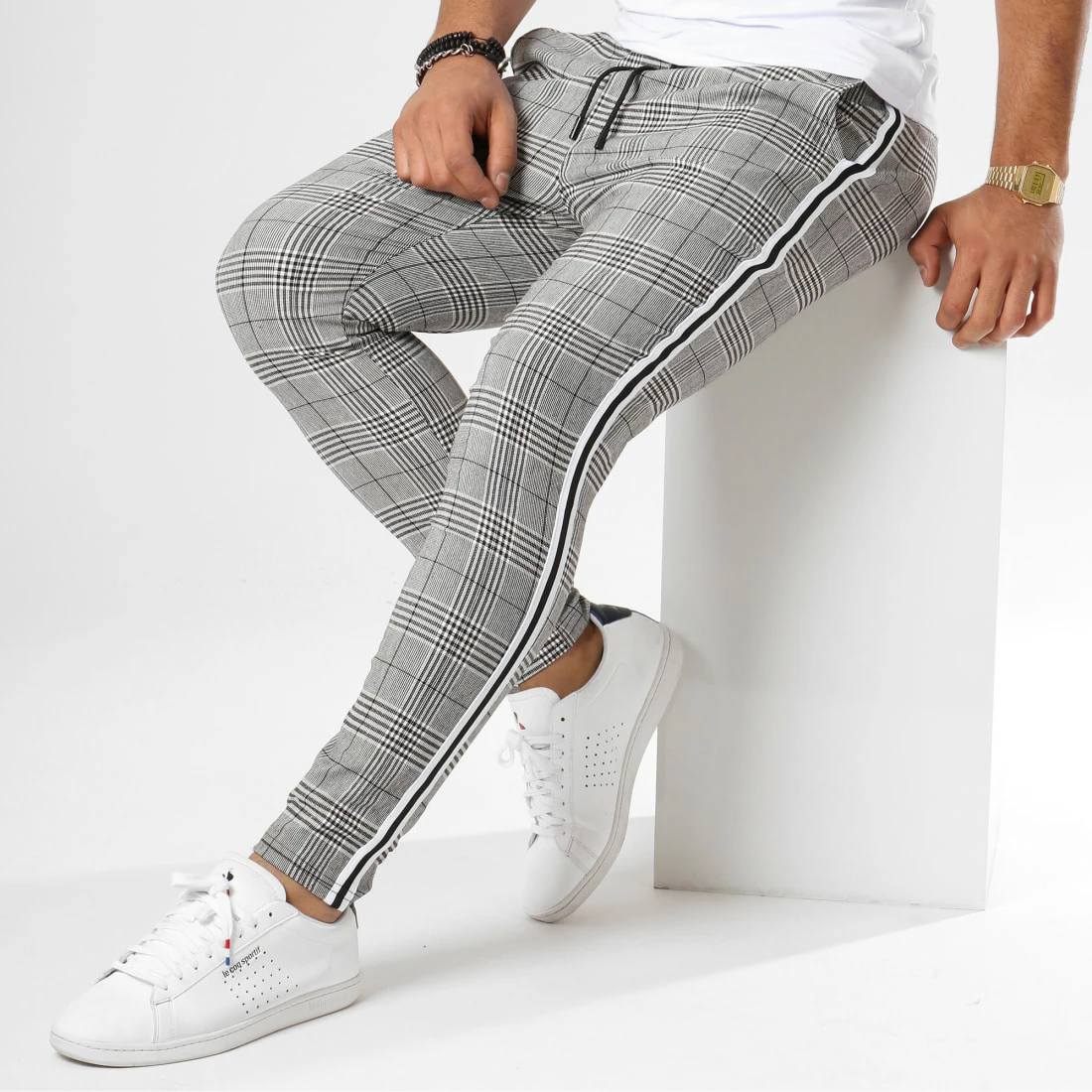 De gros ✨ Pantalon Carreaux Avec Bandes T3296 Gris Noir Blanc de Uniplay 🔥 4 De gros ✨ Pantalon Carreaux Avec Bandes T3296 Gris Noir Blanc de Uniplay 🔥 – Image 2