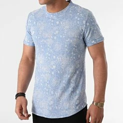 Meilleur prix 😉 Tee 👕 Shirt Oversize T792 Bleu Floral de Uniplay 🌟