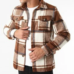 De gros 😉 Surchemise A Carreaux SH-32 Ecru Camel de Uniplay ✔️