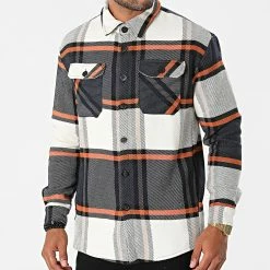 Top 10 👏 Chemise Manches Longues A Carreaux UP-C071 Beige Bleu Marine de Uniplay 💯