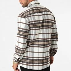 Promo 😀 Chemise Manches Longues A Carreaux UP-C072 Beige Marron de Uniplay ✨ -Uniplay Soldes uniplay 281703 UP C072 MARRON 20210831T161034 04