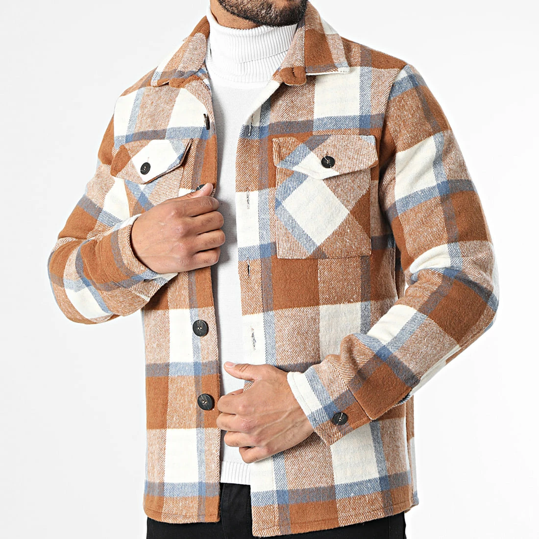 Le moins cher ❤️ Surchemise A Carreaux UY697 Camel Blanc Bleu de Uniplay 🎁 5 Le moins cher ❤️ Surchemise A Carreaux UY697 Camel Blanc Bleu de Uniplay 🎁 – Image 3