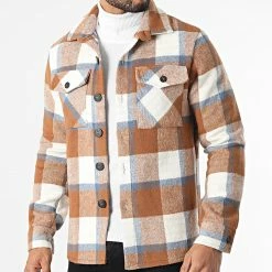 Le moins cher ❤️ Surchemise A Carreaux UY697 Camel Blanc Bleu de Uniplay 🎁