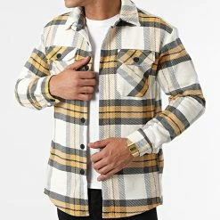 Budget 🧨 Surchemise A Carreaux C089 Blanc Jaune de Uniplay 💯