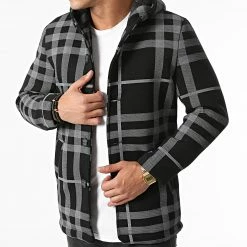 Offres 🔔 Veste Capuche A Carreaux SH-33 Gris Anthracite Noir de Uniplay ⌛