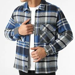 Remise 🔔 Surchemise A Carreaux TEC-03 Bleu Roi Bleu Marine de Uniplay 🤩