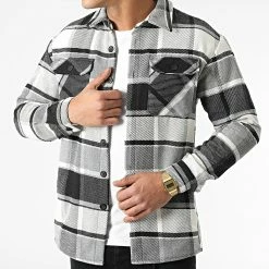 Grosses soldes ⌛ Surchemise A Carreaux C097 Blanc Noir Gris de Uniplay 🔥