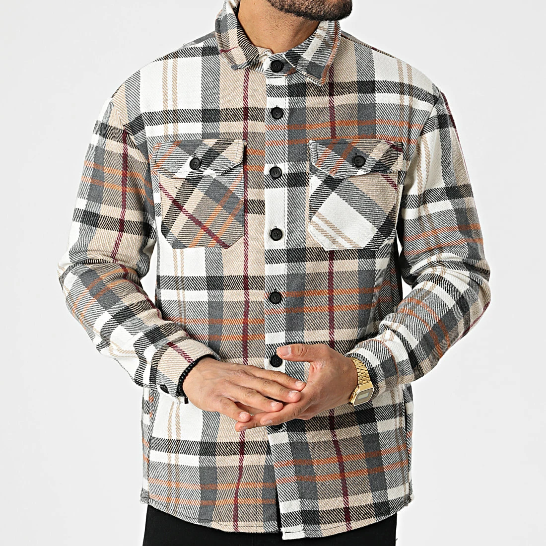 De gros ✔️ Surchemise A Carreaux C096 Beige de Uniplay ✨ 5 De gros ✔️ Surchemise A Carreaux C096 Beige de Uniplay ✨ – Image 3