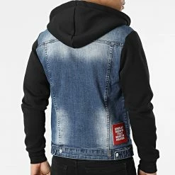 Remise ✔️ Veste Jean Capuche 667 Bleu Denim Noir de Uniplay ❤️ -Uniplay Soldes uniplay 300431 667 BLUE 20220131T150317 04