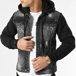 Bon marché 🔥 Veste Jean Capuche 667 Noir de Uniplay ✨