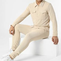 Uniplay Soldes 35 Acheter ❤️ Ensemble Surchemise Et Pantalon Jogging MK-17 Beige de Uniplay 🥰