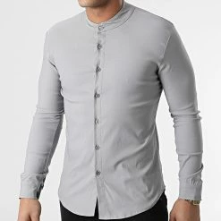 Coupon 🎁 Chemise Manches Longues Col Mao UP-C105 Gris de Uniplay ⌛