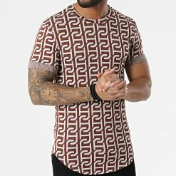 Meilleur prix 🥰 Tee 👚 Shirt Oversize UY819 Marron Blanc de Uniplay ⭐ -Uniplay Soldes uniplay 304282 UY819 BROWN WHITE 20220217T161237 03