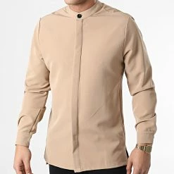 Grosses soldes ❤️ Chemise Manches Longues Col Mao 22005 Camel de Uniplay 👏