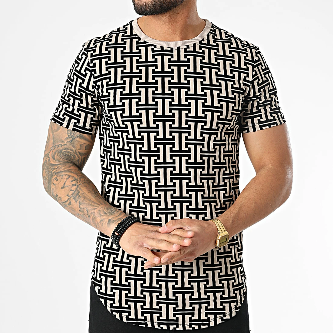 Promo 🥰 Tee 👕 Shirt Oversize UY785 Beige Noir de Uniplay 👏 5 Promo 🥰 Tee 👕 Shirt Oversize UY785 Beige Noir de Uniplay 👏 – Image 3