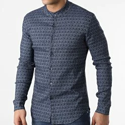 Vente flash 👍 Chemise Manches Longues Col Mao UP-C107 Bleu Marine de Uniplay 💯