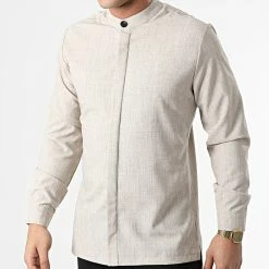 Le moins cher 🎉 Chemise Manches Longues Col Mao 22005 Beige Chiné de Uniplay 😍