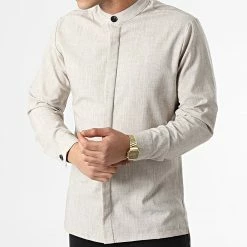Le moins cher 🎉 Chemise Manches Longues Col Mao 22005 Beige Chiné de Uniplay 😍 -Uniplay Soldes uniplay 304440 22005 1 BEIGE 20220222T114913 03