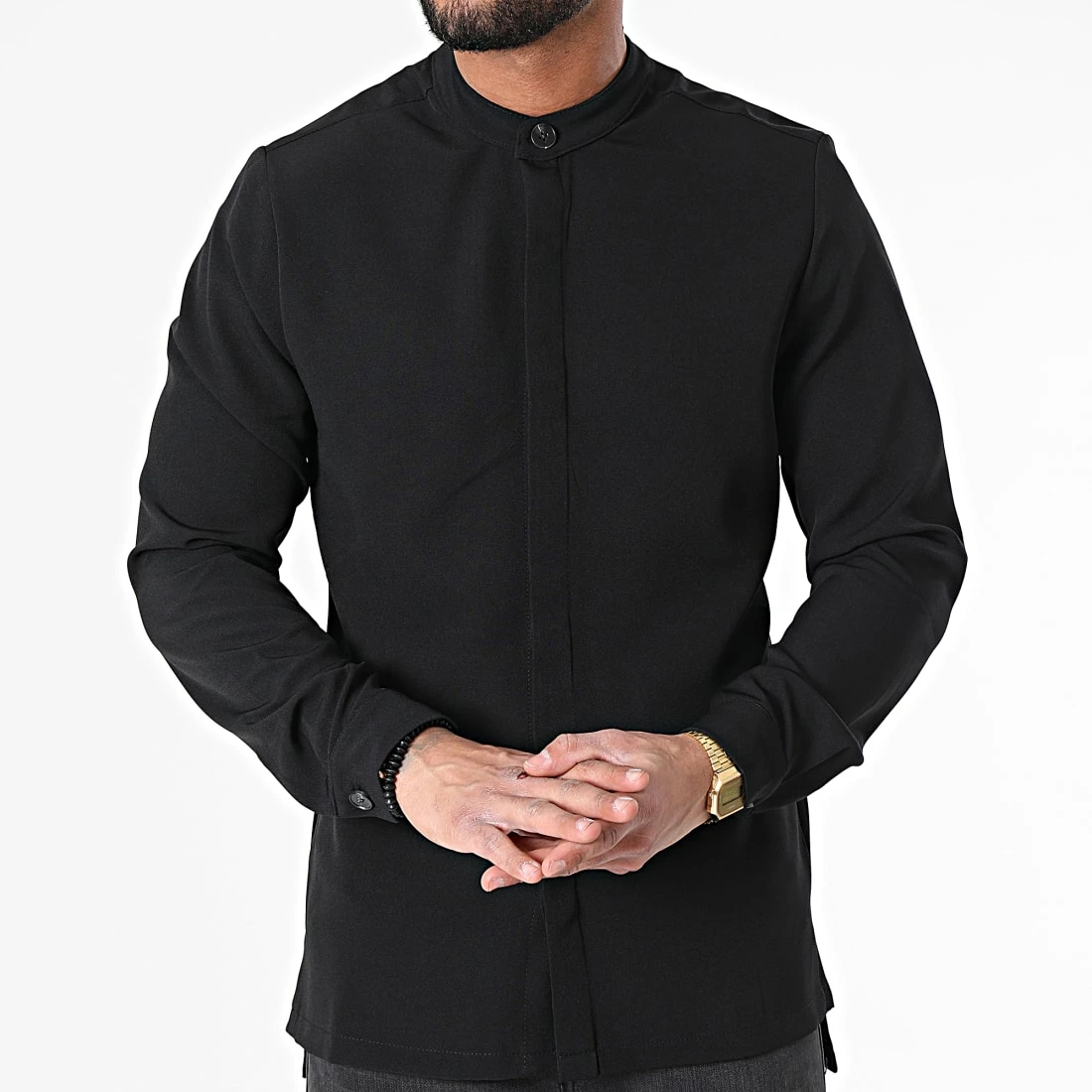 Sortie 💯 Chemise Manches Longues Col Mao 22005 Noir de Uniplay ⭐ 5 Sortie 💯 Chemise Manches Longues Col Mao 22005 Noir de Uniplay ⭐ – Image 3