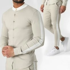 Uniplay Soldes 10 Meilleur prix 🎉 Ensemble Chemise Manches Longues Et Pantalon ES-85 Beige de Uniplay 💯