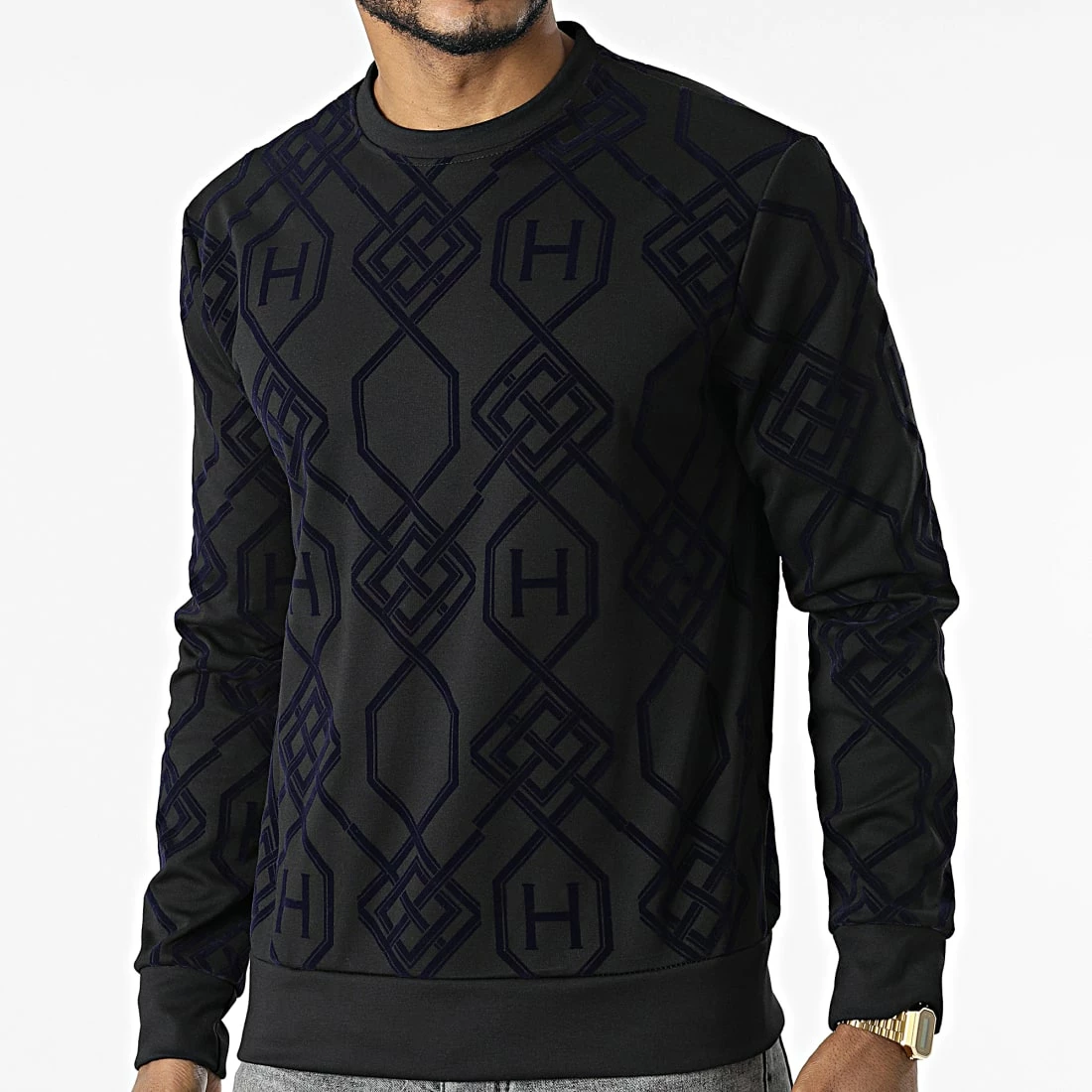 De gros 🤩 Sweat Crewneck UY782 Noir Bleu de Uniplay 🛒 3 De gros 🤩 Sweat Crewneck UY782 Noir Bleu de Uniplay 🛒