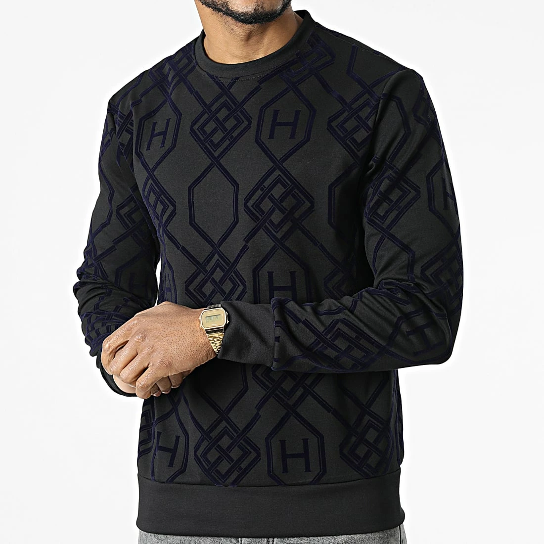 De gros 🤩 Sweat Crewneck UY782 Noir Bleu de Uniplay 🛒 5 De gros 🤩 Sweat Crewneck UY782 Noir Bleu de Uniplay 🛒 – Image 3