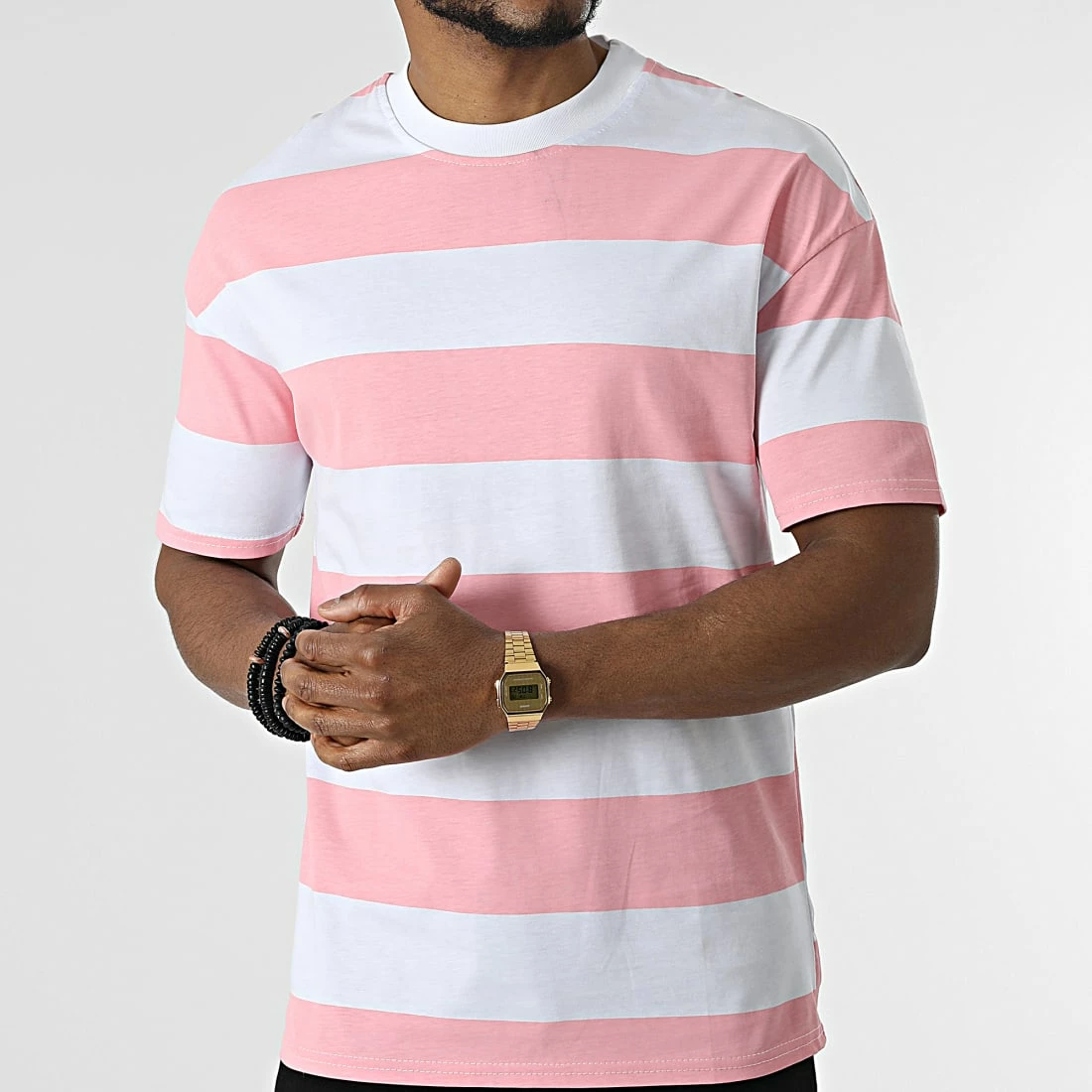 De gros ❤️ Tee 👕 Shirt A Rayures T21287 Blanc Rose de Uniplay 😀 5 De gros ❤️ Tee 👕 Shirt A Rayures T21287 Blanc Rose de Uniplay 😀 – Image 3