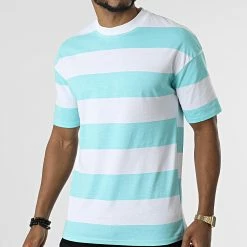 Vente flash 👏 Tee 👚 Shirt A Rayures UPT21287 Bleu Turquoise Blanc de Uniplay 🛒