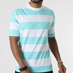 Vente flash 👏 Tee 👚 Shirt A Rayures UPT21287 Bleu Turquoise Blanc de Uniplay 🛒 -Uniplay Soldes uniplay 313292 UPT21287 CELESTE 20220407T160615 03