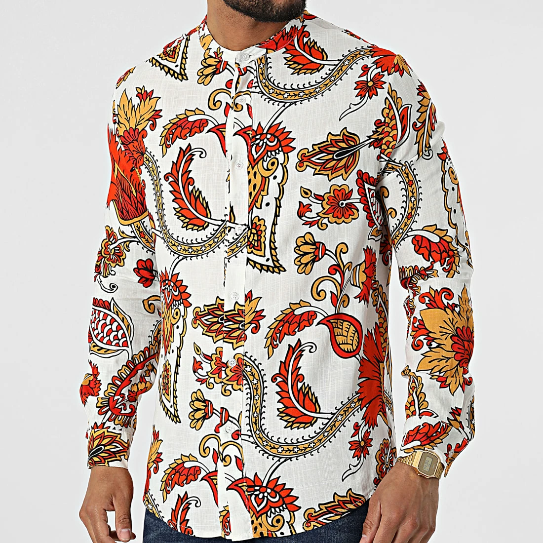 Sortie 😍 Chemise Manches Longues Col Mao Floral UY840 Blanc Rouge Jaune de Uniplay 🎉 3 Sortie 😍 Chemise Manches Longues Col Mao Floral UY840 Blanc Rouge Jaune de Uniplay 🎉