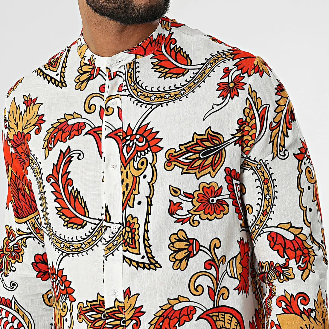 Sortie 😍 Chemise Manches Longues Col Mao Floral UY840 Blanc Rouge Jaune de Uniplay 🎉 4 Sortie 😍 Chemise Manches Longues Col Mao Floral UY840 Blanc Rouge Jaune de Uniplay 🎉 – Image 2