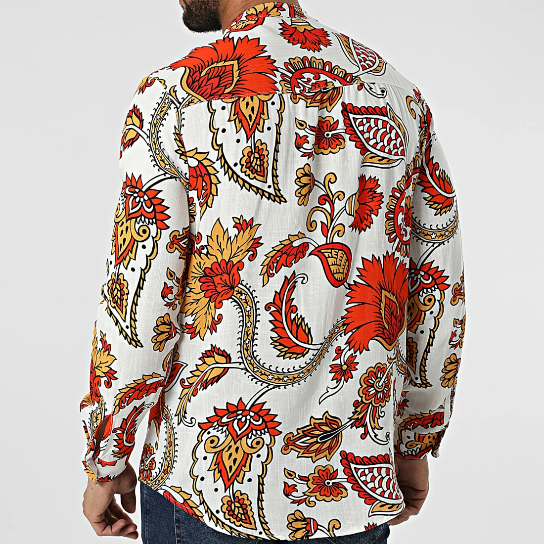 Sortie 😍 Chemise Manches Longues Col Mao Floral UY840 Blanc Rouge Jaune de Uniplay 🎉 6 Sortie 😍 Chemise Manches Longues Col Mao Floral UY840 Blanc Rouge Jaune de Uniplay 🎉 – Image 4