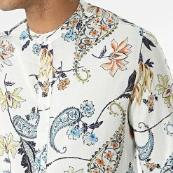 Meilleure vente 🧨 Chemise Manches Longues Col Mao Floral UY839 Blanc Cassé de Uniplay 🤩 -Uniplay Soldes uniplay 316708 UY839 WHITE 20220502T160709 02