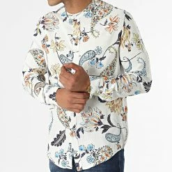 Meilleure vente 🧨 Chemise Manches Longues Col Mao Floral UY839 Blanc Cassé de Uniplay 🤩 -Uniplay Soldes uniplay 316708 UY839 WHITE 20220502T160711 03