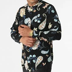 Bon marché 😉 Chemise Manches Longues Col Mao Floral UY839 Noir de Uniplay 🌟 -Uniplay Soldes uniplay 316709 UY839 BLACK 20220503T151935 03