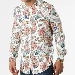 Coupon 👍 Chemise Manches Longues Col Mao Floral UY837 Beige de Uniplay 🎁