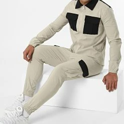 Budget ❤️ Ensemble Veste Zippée Pantalon Jogging UP-ES-86 Beige Noir de Uniplay ❤️