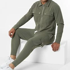 Meilleur prix 🌟 Ensemble Veste Zippée Pantalon Cargo 22047 Vert Kaki de Uniplay 😀