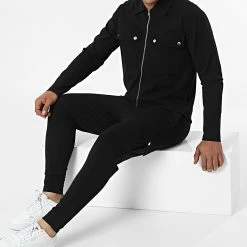 Promo 👍 Ensemble Veste Zippée Pantalon Cargo 22047 Noir de Uniplay 🔔