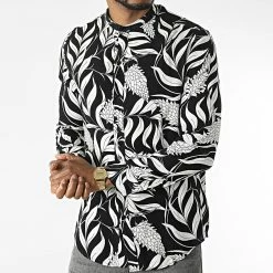 Grosses soldes 🎁 Chemise Manches Longues Col Mao Floral UY845 Noir Blanc de Uniplay ✨ -Uniplay Soldes uniplay 316854 UY845 BLACK 20220504T143033 03