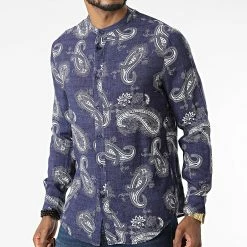 Uniplay Soldes 29 Acheter ✔️ Chemise Manches Longues Col Mao Bandana UY841 Bleu Marine de Uniplay 🛒