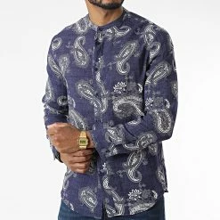 Acheter ✔️ Chemise Manches Longues Col Mao Bandana UY841 Bleu Marine de Uniplay 🛒 -Uniplay Soldes uniplay 316855 UY841 BLUE 20220506T152236 03