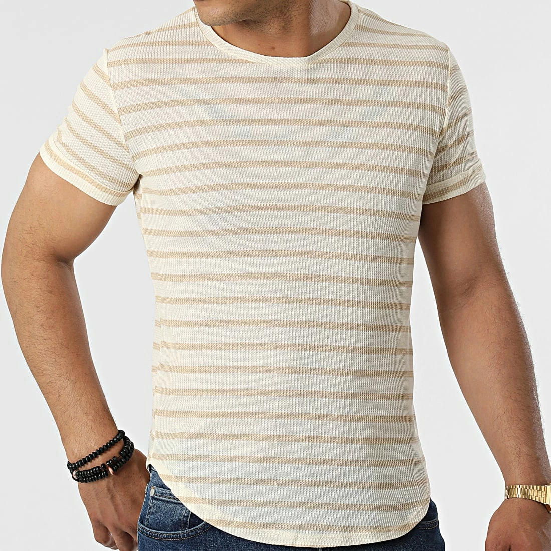 Top 10 🎁 Tee 👕 Shirt A Rayures UY832 Beige de Uniplay 🛒 5 Top 10 🎁 Tee 👕 Shirt A Rayures UY832 Beige de Uniplay 🛒 – Image 3