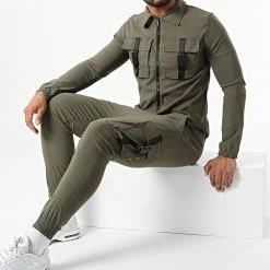 Tout neuf 🎁 Ensemble Veste Zippée Jogger Pant UP-ES-87 Vert Kaki de Uniplay 💯