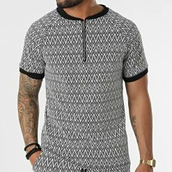 Nouveau 😍 Ensemble Tee 👚 Shirt Col Zippé Et Short UY853 Blanc Noir de Uniplay ❤️ -Uniplay Soldes uniplay 319991 UY853 BLACK WHITE 20220518T153027 03