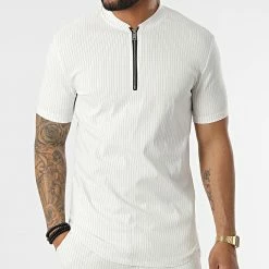 Tout neuf 🤩 Ensemble Tee 👚 Shirt Col Zippé Et Short A Rayures UY847 Blanc de Uniplay 👍 -Uniplay Soldes uniplay 319992 UY847 WHITE 20220518T153012 03