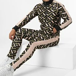 Grosses soldes 🔔 Ensemble Veste Zippée Et Pantalon Jogging A Bandes UP-ES-88 Vert Noir Beige de Uniplay ✨