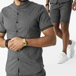 Uniplay Soldes 20 Grosses soldes 🥰 Ensemble Chemise Manches Courtes Et Short A Rayures UP-ES-91 Gris Anthracite de Uniplay 🎉